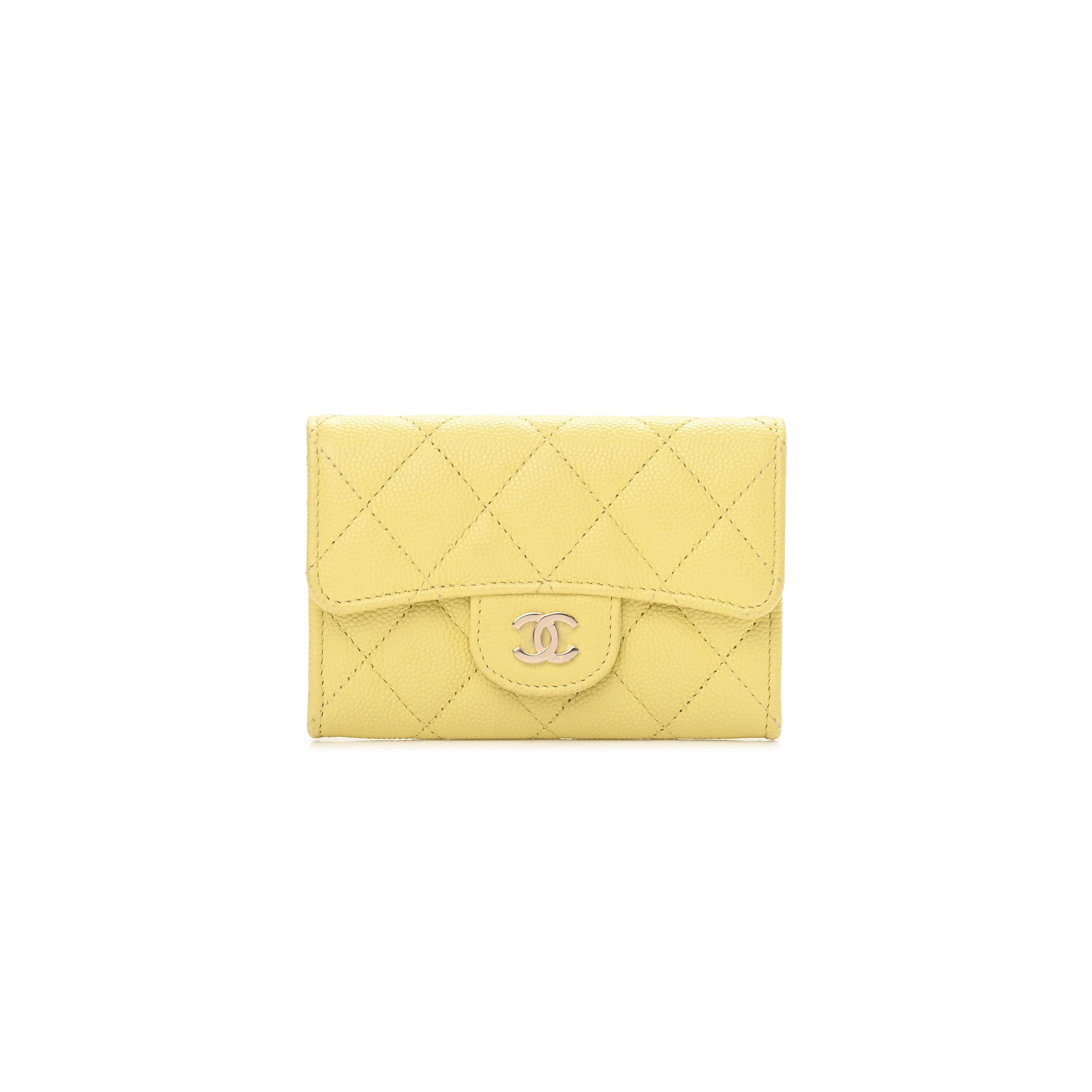 CHANEL CAVIAR QUILTED FLAP CARD HOLDER WALLET YELLOW AP0214 (11.3*7.5*2.5cm)